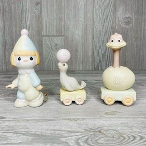 Precious moments birthday circus train 3 piece figurines clown , seal & ostrich